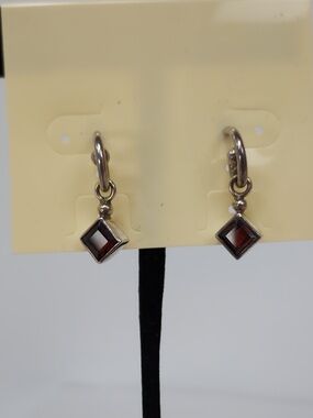 Vintage Acleoni Sterling Silver Square Garnet Drop Earrings